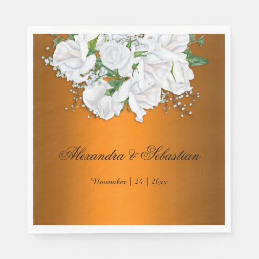 Tangerine Elegantie en Witte Rozen Bruiloft Servet (Voorkant)
