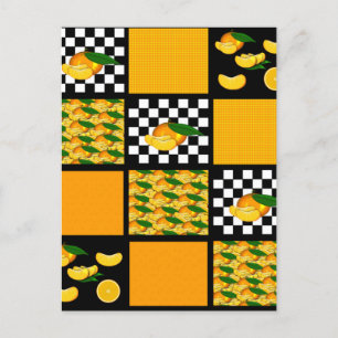 Tangerine en geruite patchwork briefkaart