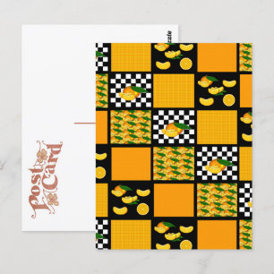 Tangerine en geruite patchwork briefkaart