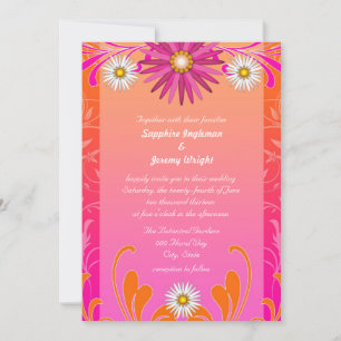 Tangerine en Hot Pink bloemige trouwuitnodigingen Kaart