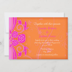 Tangerine en vlammend Roos Modern Wedding Invites Kaart