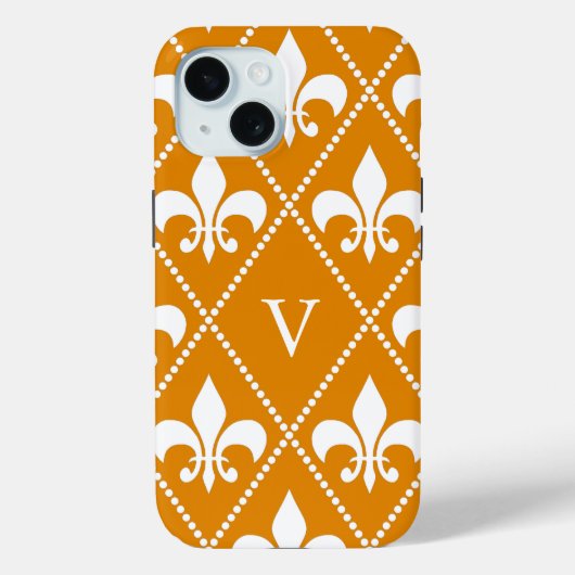 Tangerine Fleur de Lis met monogram Case-Mate iPhone Case (Achterkant)