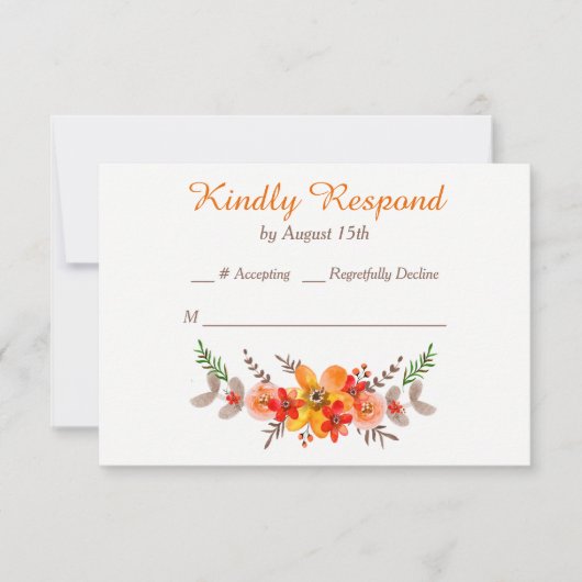 Tangerine Floral Wreath Wedding RSVP (Voorkant)