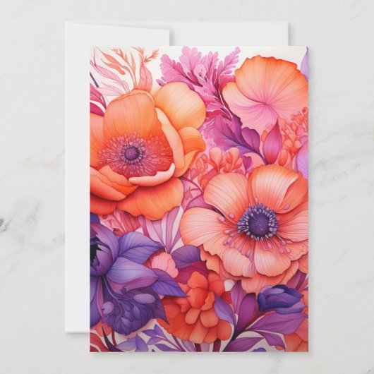 Tangerine, Hot-Pink & Royal Paarse bloemenbruiloft Kaart (Achterkant)