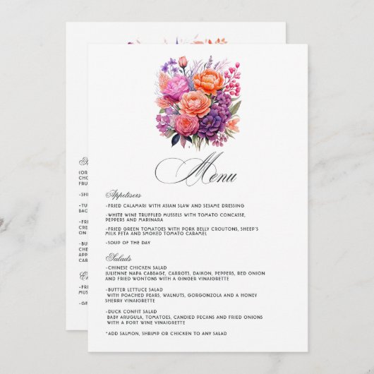 Tangerine, Hot-Pink & Royal Paarse Menu (Voorkant / Achterkant)