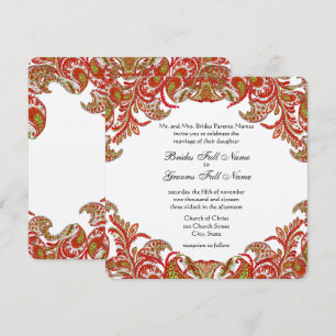 Tangerine Limoen  Peacock Damask Wedding Kaart