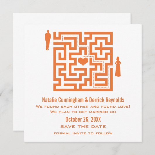 Tangerine Love Maze Enregistrer la date Invitation (Devant / Derrière)