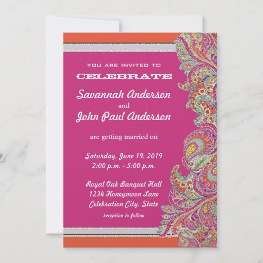 Tangerine marocaine & Fuchsia Mariage Invitations (Devant)