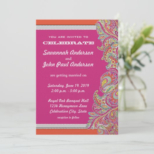 Tangerine marocaine & Fuchsia Mariage Invitations (Debout devant)