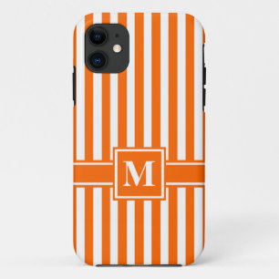 Tangerine Moderne Stripe met monogram iPhone 11 Hoesje