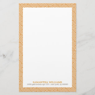 Tangerine Oranje Grieks sleutelpatroon Briefpapier