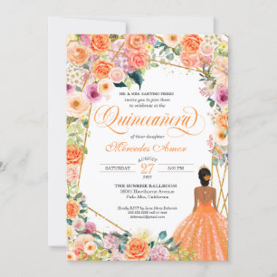 Tangerine Oranje Peach Blush Rozen Quinceanera Kaart