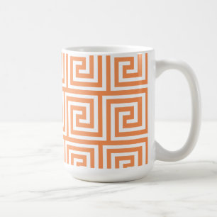Tangerine Oranje wit Grieks sleutelpatroon Koffiemok