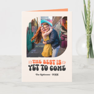 Tangerine Pop Champagne Retro Nieuwjaarsfoto Feestdagen Kaart