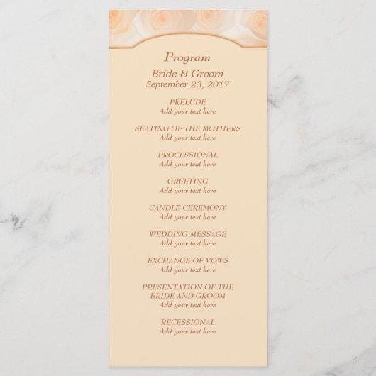 Tangerine Roses programme de mariage personnalisé (Devant)