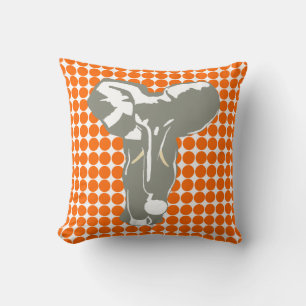Tangerine Safari Dot met Pop Art Elephant Kussen