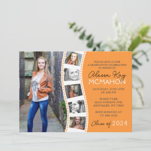 Tangerine Sinaasappel Wit Filmstrip Foto Afstudere Kaart