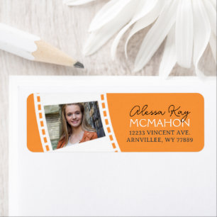 Tangerine Sinaasappel & Wit Filmstrip Retouradres Etiket