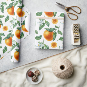 Tangerine takken, bladeren en bloemen cadeaupapier