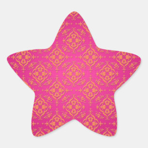 Tangerine Tango Oranje en Roze Damast Ster Sticker