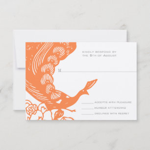 Tangerine Vintage Modern Pauw Huwelijk RSVP Kaartje