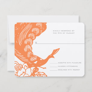 Tangerine Vintage Moderne Pauw Huwelijk RSVP Kaartje