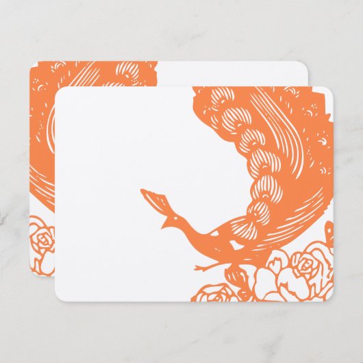 Tangerine Vintage moderne Peacock Wedding RSVP (Devant / Derrière)