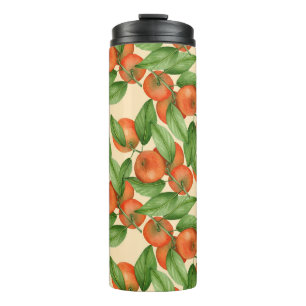 Tangerine waterverf, naadloos vruchtpatroon. thermosbeker