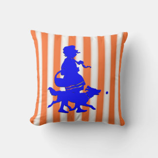 Tangerine White Stripe Kind Hond Blauw Silhouet Kussen