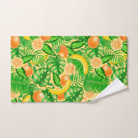 Tangerines, bananen en tropische bladeren bad handdoek (Handdoek)