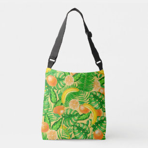 Tangerines, bananen en tropische bladeren crossbody tas
