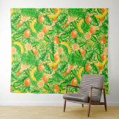 Tangerines, bananen en tropische bladeren wandkleed (In Situ (horizontaal))