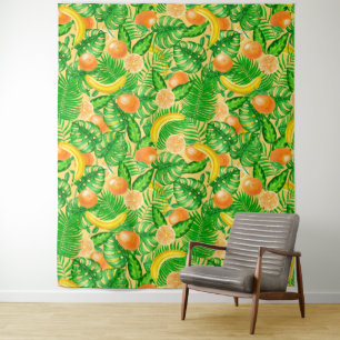 Tangerines, bananen en tropische bladeren wandkleed