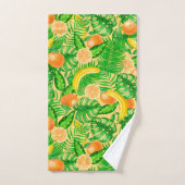 Tangerines, bananes et feuilles tropicaux (Serviette à main)