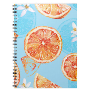 Tangerines Waterverf: Blauw Luxe Stof Notitieboek