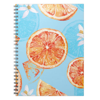 Tangerines Waterverf: Blauw Luxe Stof Notitieboek