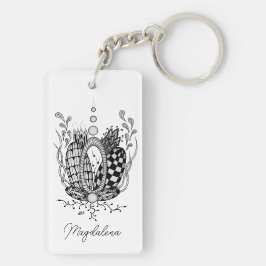 Tangle Art: Florales Design, Ovale - Sleutelhanger (achterkant)