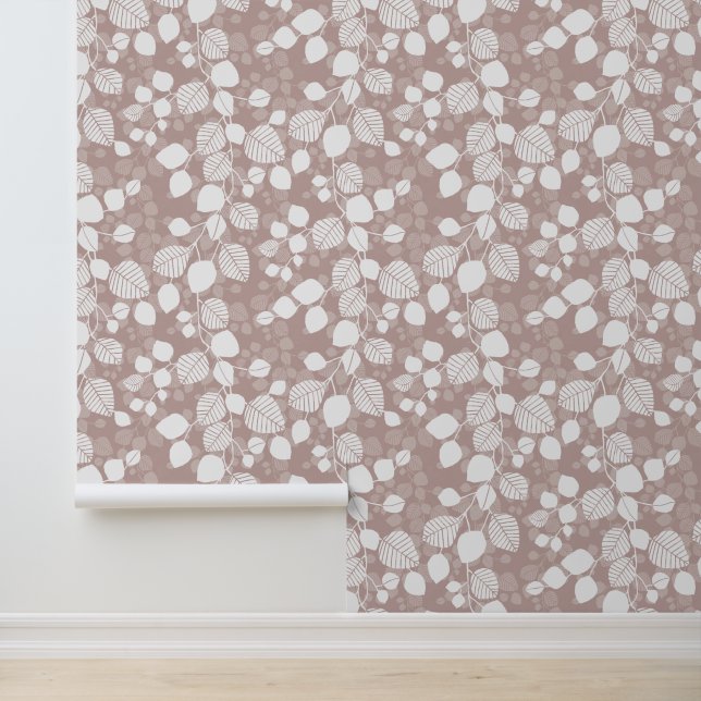 Tangled Foliage Canopy XL white leaves muted pink Behang (Applicatie)