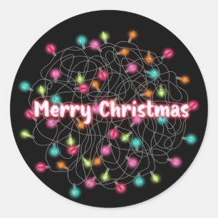 Tangled kerstlampjes Merry-kerstneontekst Ronde Sticker