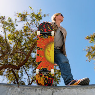 Tangled Sun, kleurrijke zon Abstracte kunst Skateboard