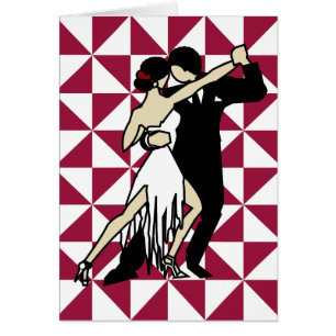 Tango Dancers Burgundy en White Geometric
