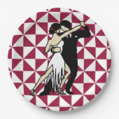 Tango Dancers op maroon en witte geometrisch Papieren Bordje (Voorkant)