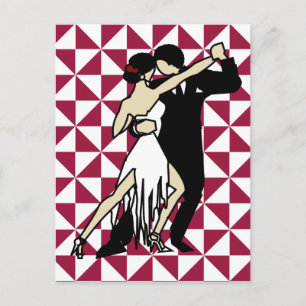 Tango Dancers op Maroon Geometrische achtergrond Briefkaart