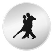 Tango Dancers Silhouette 2 Silver Keramische Knop (Voorkant)