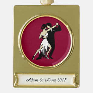 Tango Dancers Verguld Banner Ornament