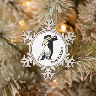 Tango dansers met  stijl  tin sneeuwvlok ornament