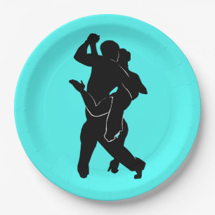Tango Dansers Turquoise Papier Borden Kies kleuren Papieren Bordje