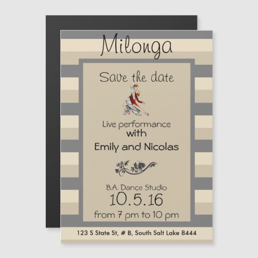 Tango Milonga Live optreden Magnetische Uitnodiging (Voorkant / Achterkant)