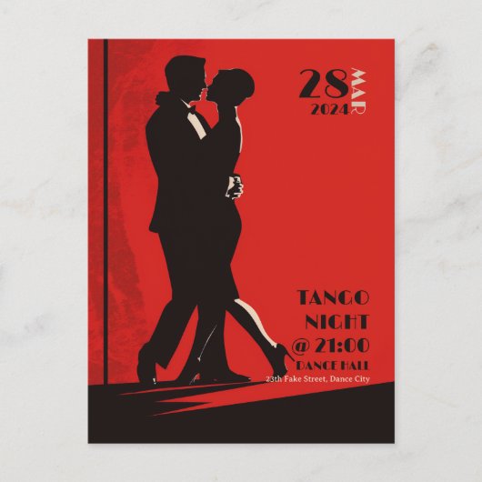 Tango Nachtuitnodiging Briefkaart (Voorkant)