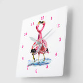 Tango Pink Flamingos Vierkante Klok (Hoek)